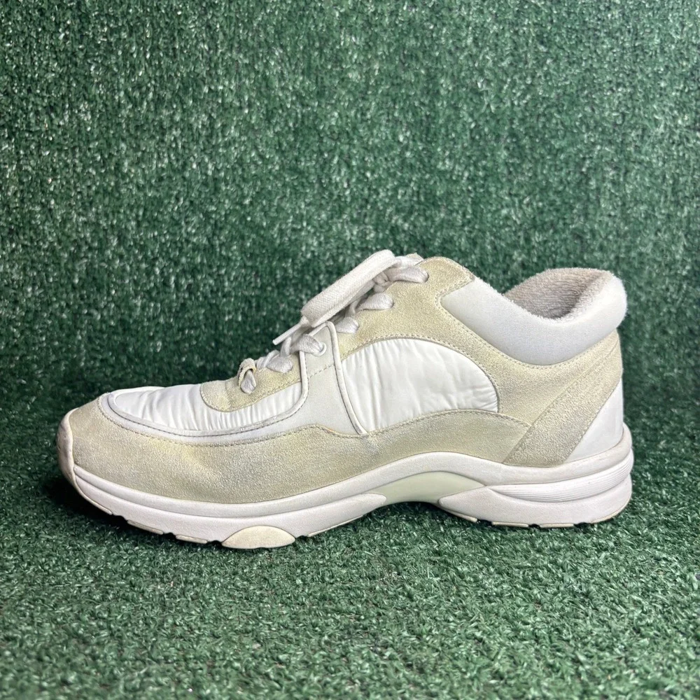 Chanel CC Logo Low Top Suede Nylon Chunky Dad Lifestyle Sneakers White Women 9.5